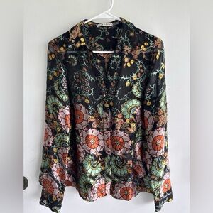 Alice + Olivia Burnout Sheer Silk Blend Floral Top Dressy And Funky!! NWOT